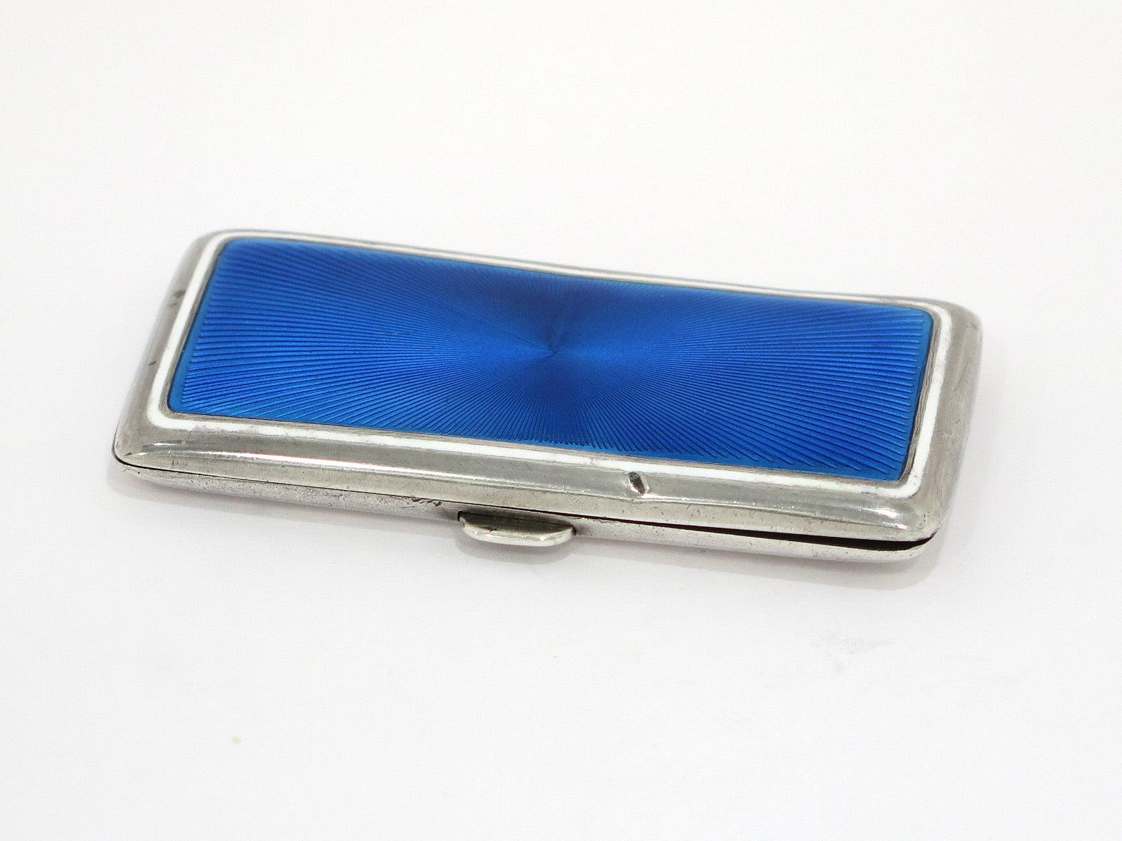 950 Silver Blue Enamel Antique French c. 1913 Cigarette Case In Good Condition In Brooklyn, NY