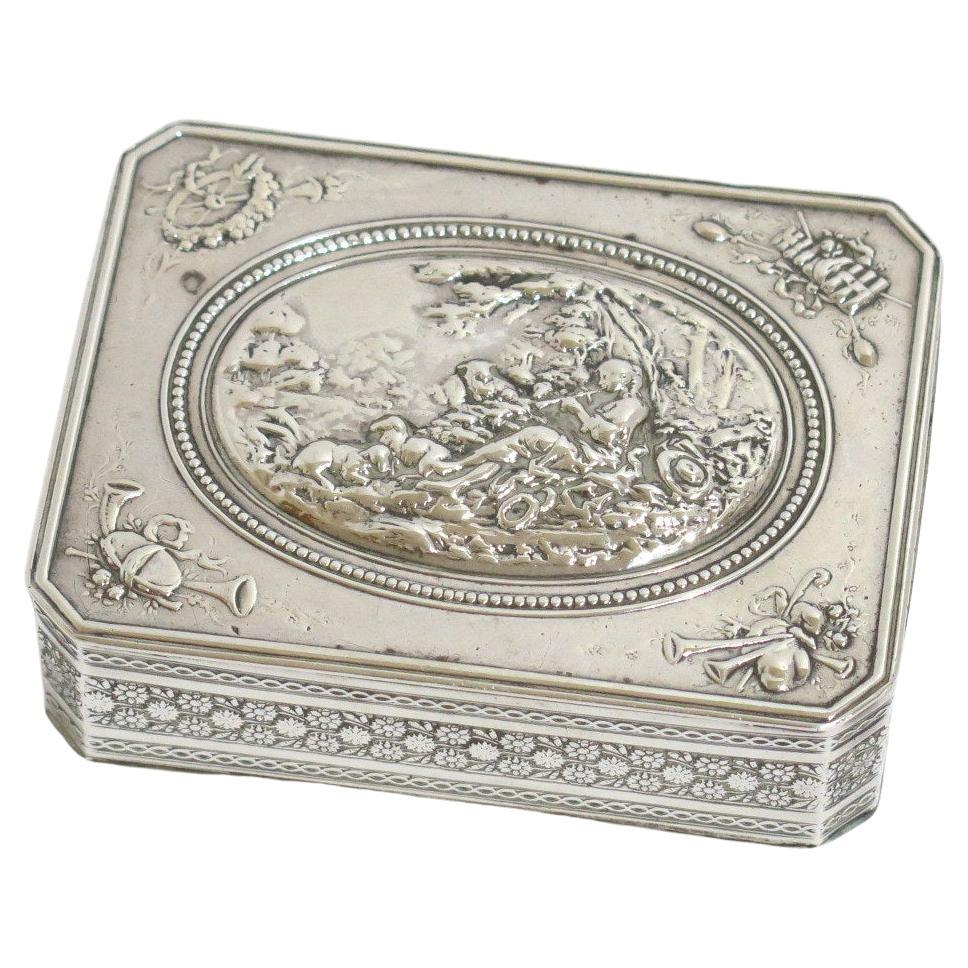 Sterling Silver Antique French Playing Flute Scene Snuff Box