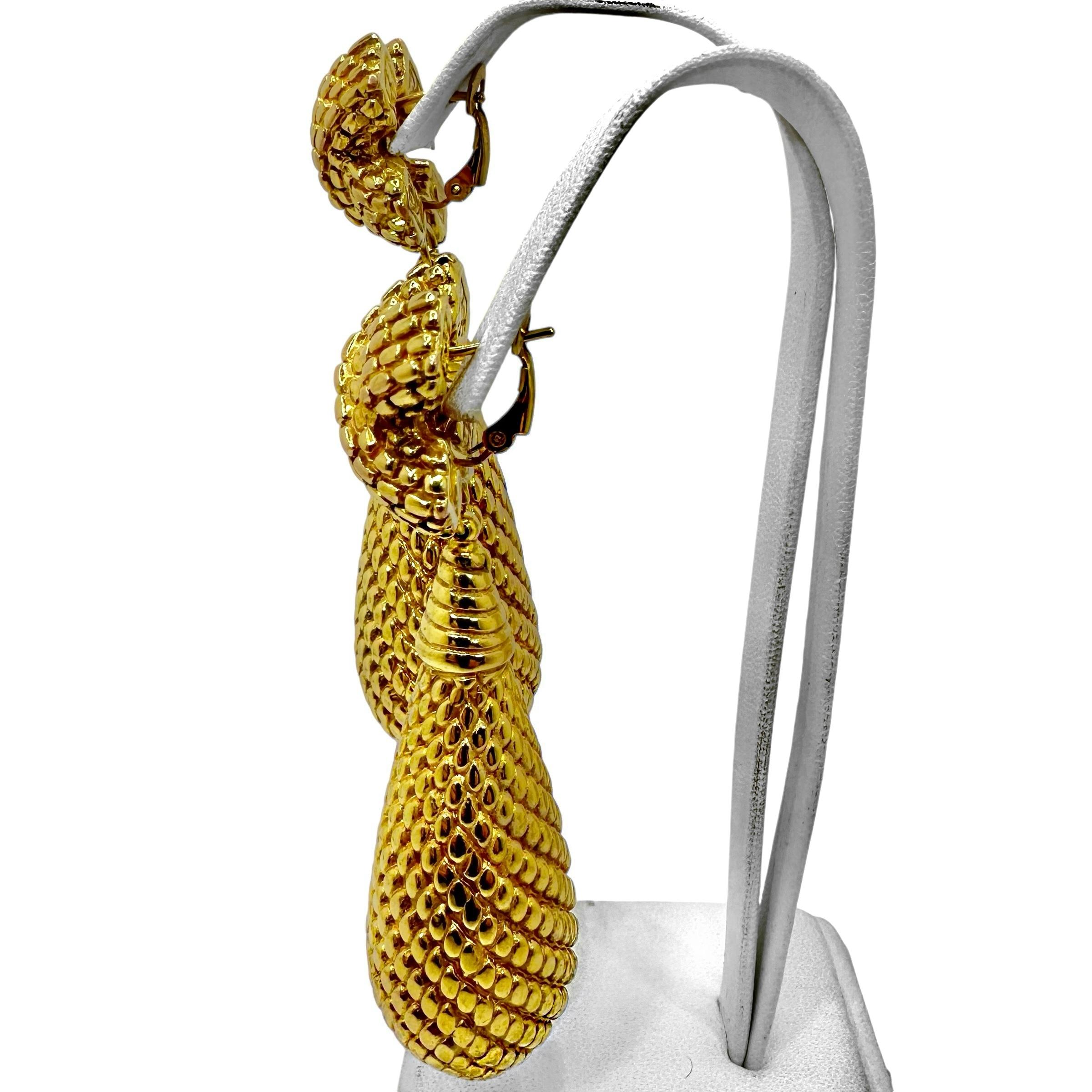Women's 3.25 Inches Long, Modern, 18k Yellow Gold Italian Dangle Earrings