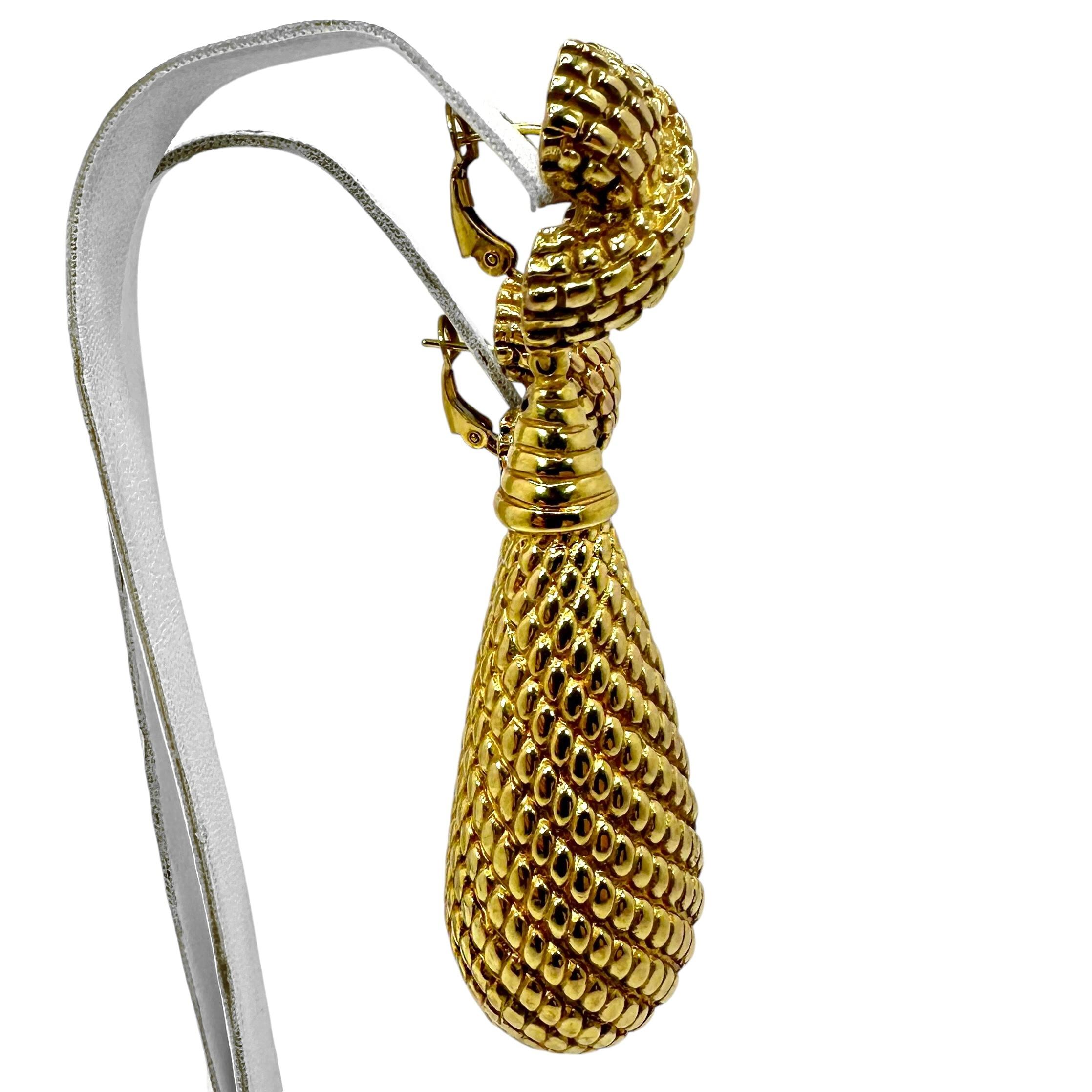 3.25 Inches Long, Modern, 18k Yellow Gold Italian Dangle Earrings 2