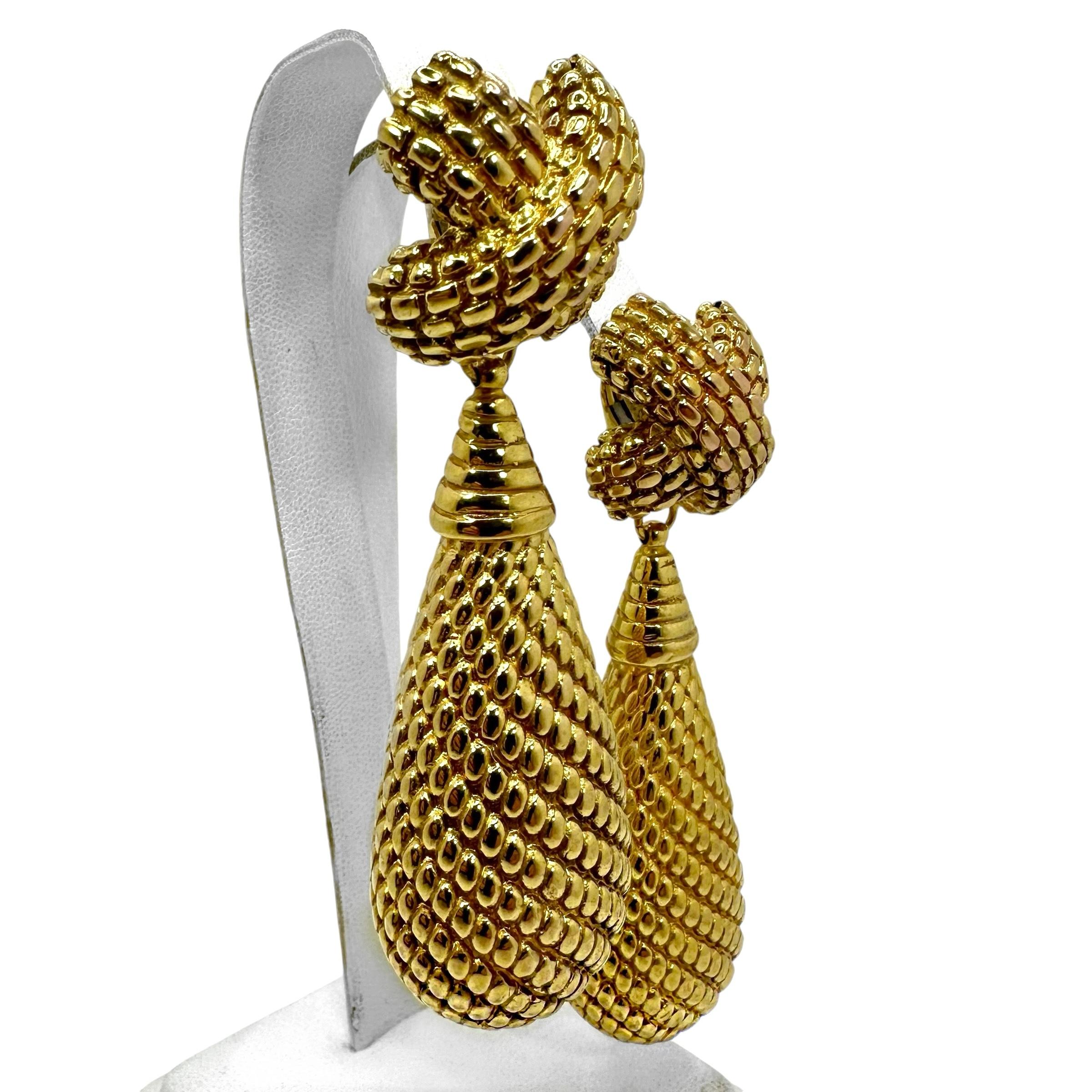 3.25 Inches Long, Modern, 18k Yellow Gold Italian Dangle Earrings 3