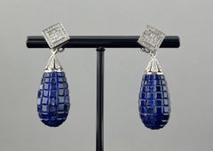32.53 Carat Blue Sapphire and 1.47 Carat Diamond Detachable Dangle Earrings
