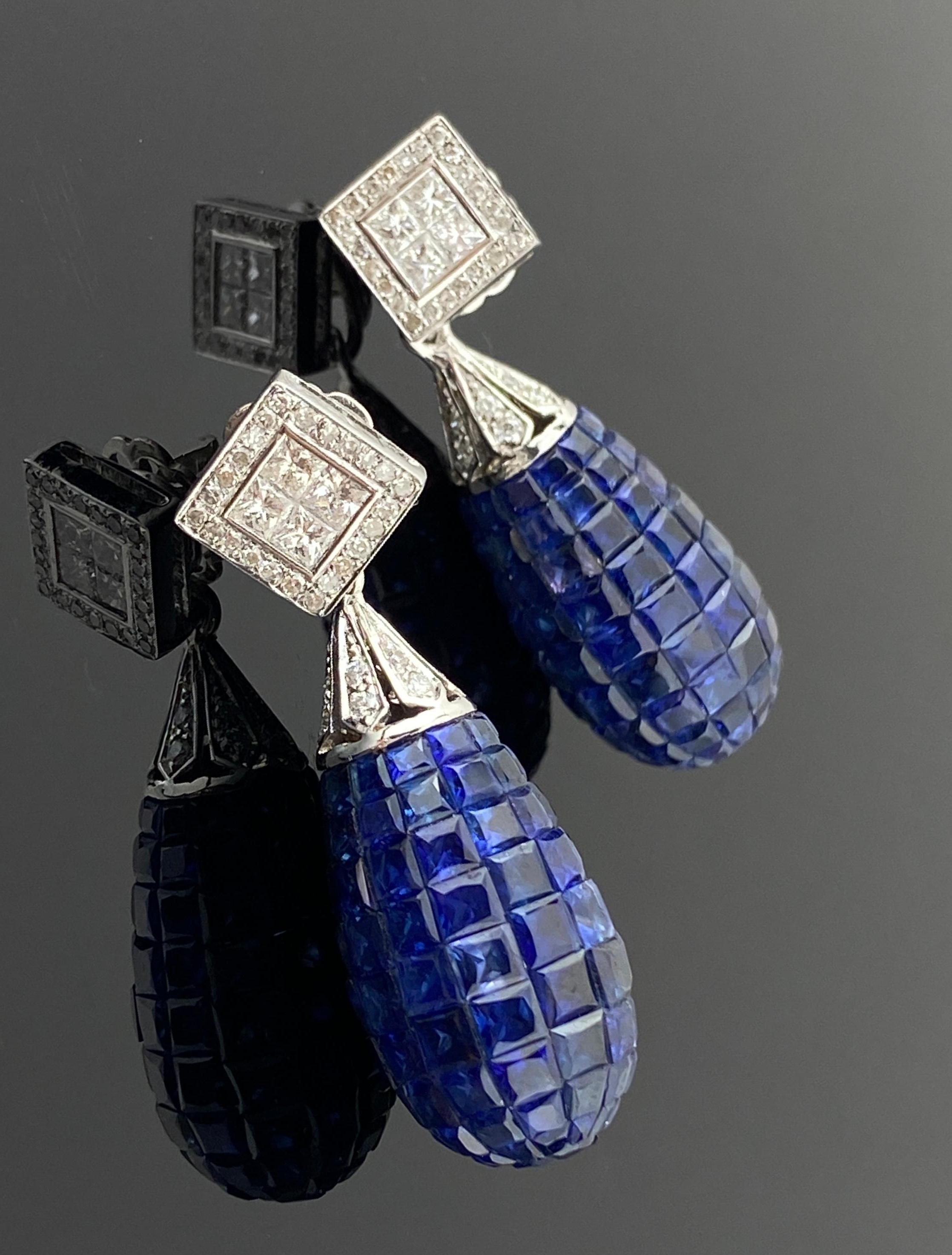 Donna Orecchini pendenti con zaffiro blu da 32,53 carati e diamante da 1,47 carati in vendita