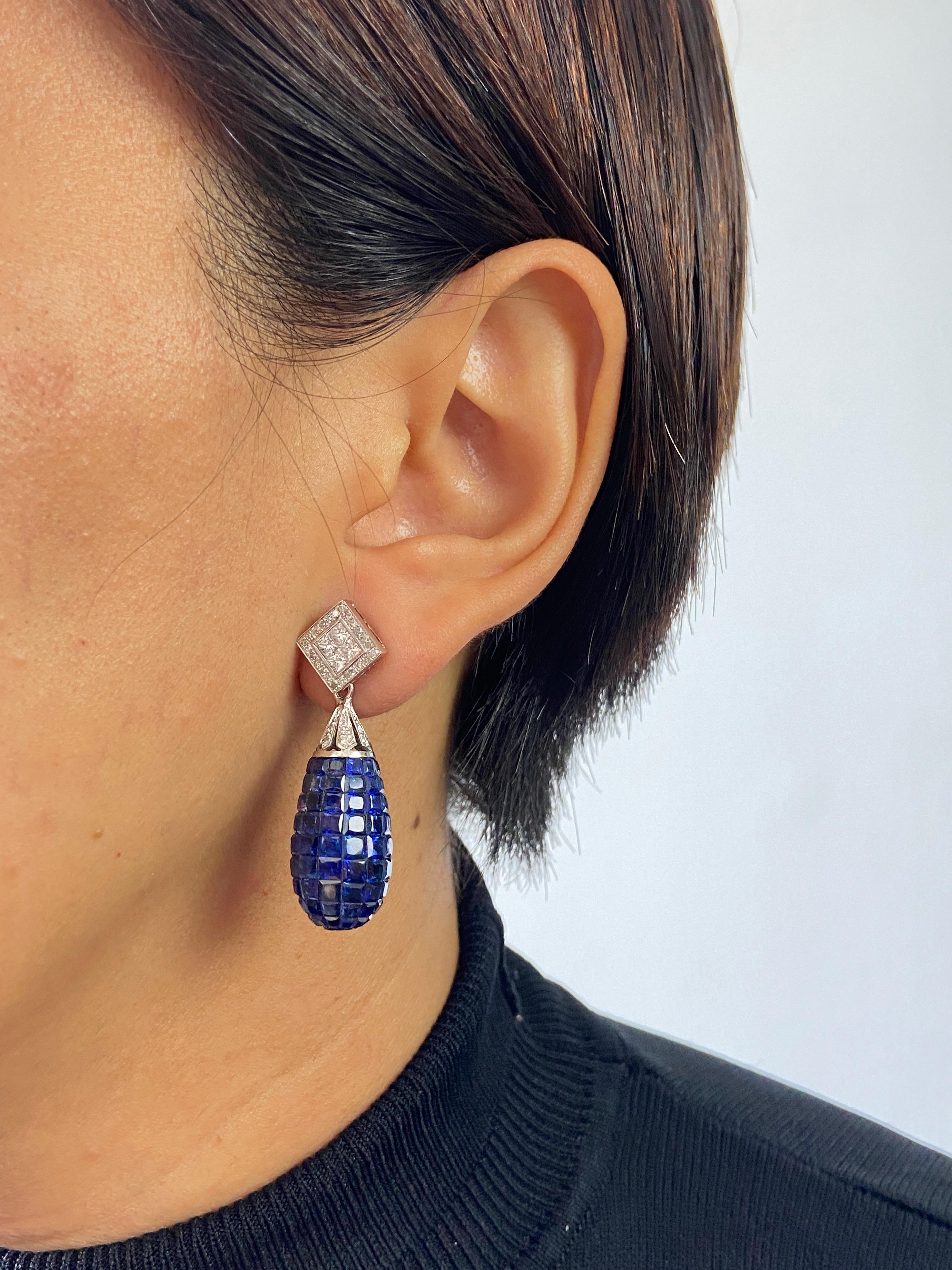 Orecchini pendenti con zaffiro blu da 32,53 carati e diamante da 1,47 carati in vendita 1