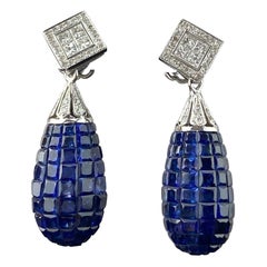 Orecchini pendenti con zaffiro blu da 32,53 carati e diamante da 1,47 carati