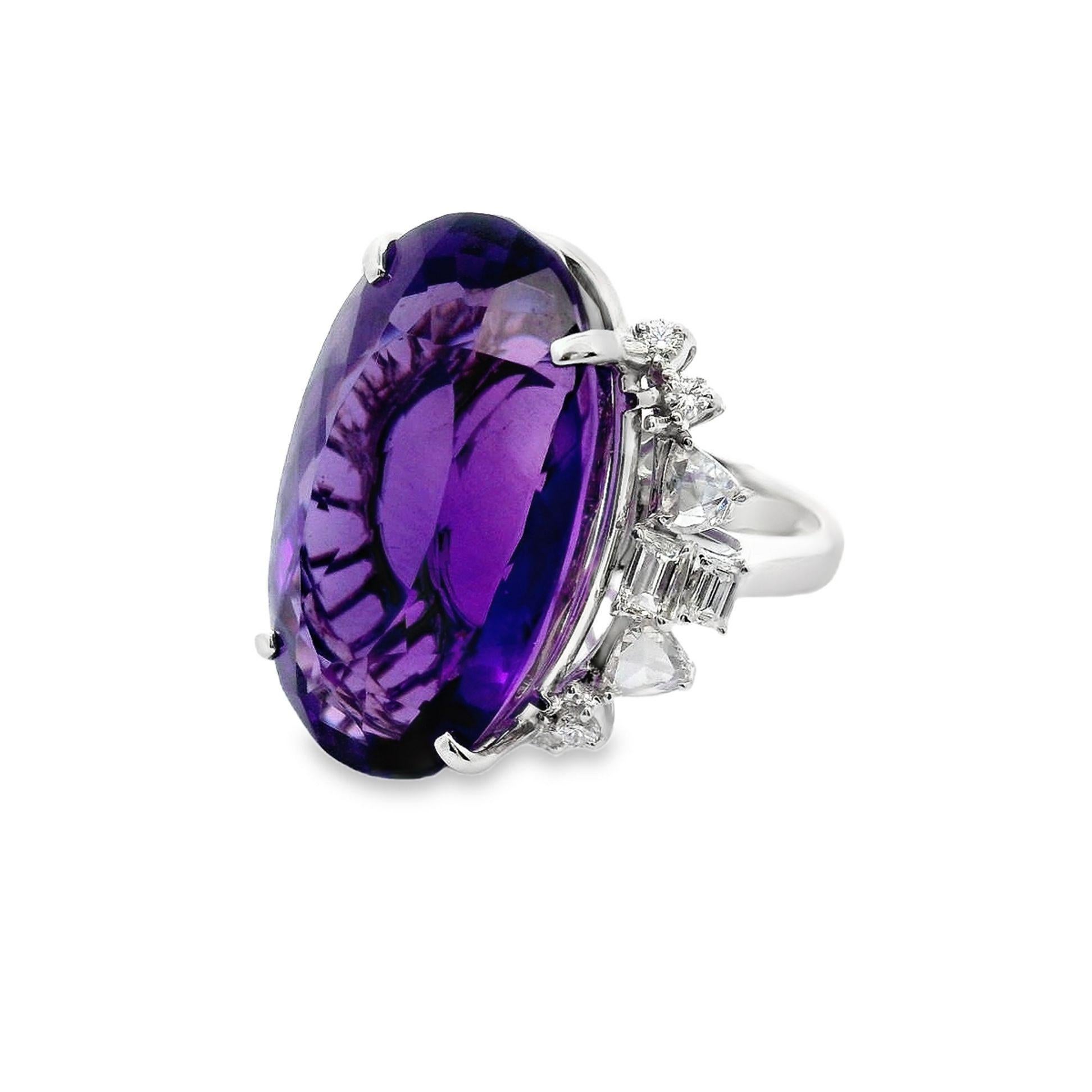 Contemporary 32.54 Carat Amethyst Diamond 18k White Gold Cocktail Ring