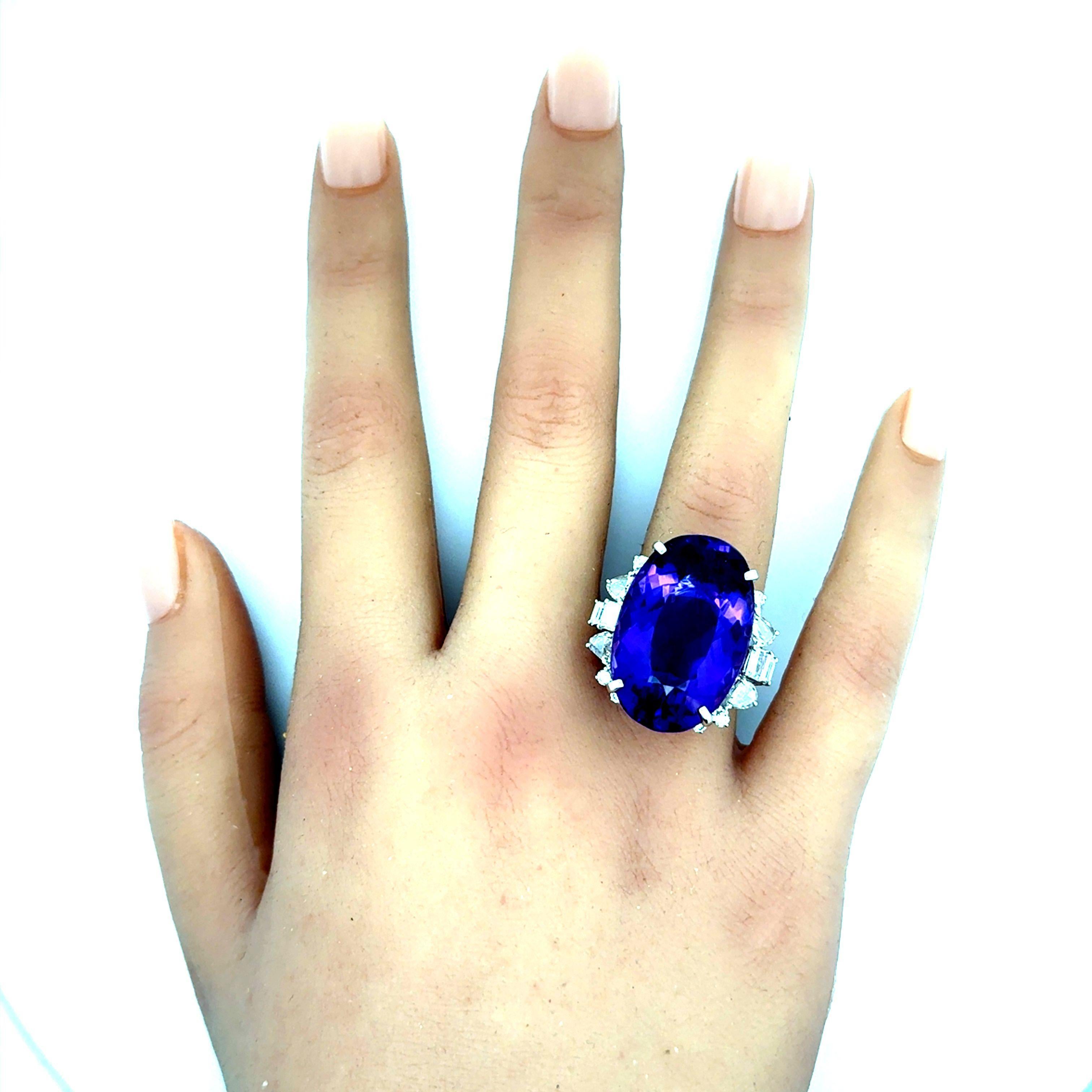 Oval Cut 32.54 Carat Amethyst Diamond 18k White Gold Cocktail Ring