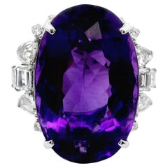 32.54 Carat Amethyst Diamond 18k White Gold Cocktail Ring