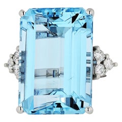 32.55 Carat Aquamarine Diamond Platinum Cocktail Ring