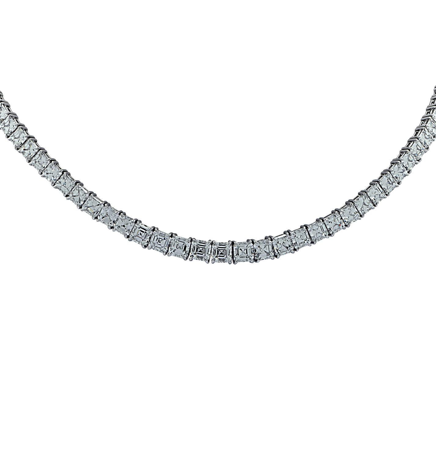 Modern 32.55 Carat Ascher Cut Diamond Riviere Necklace