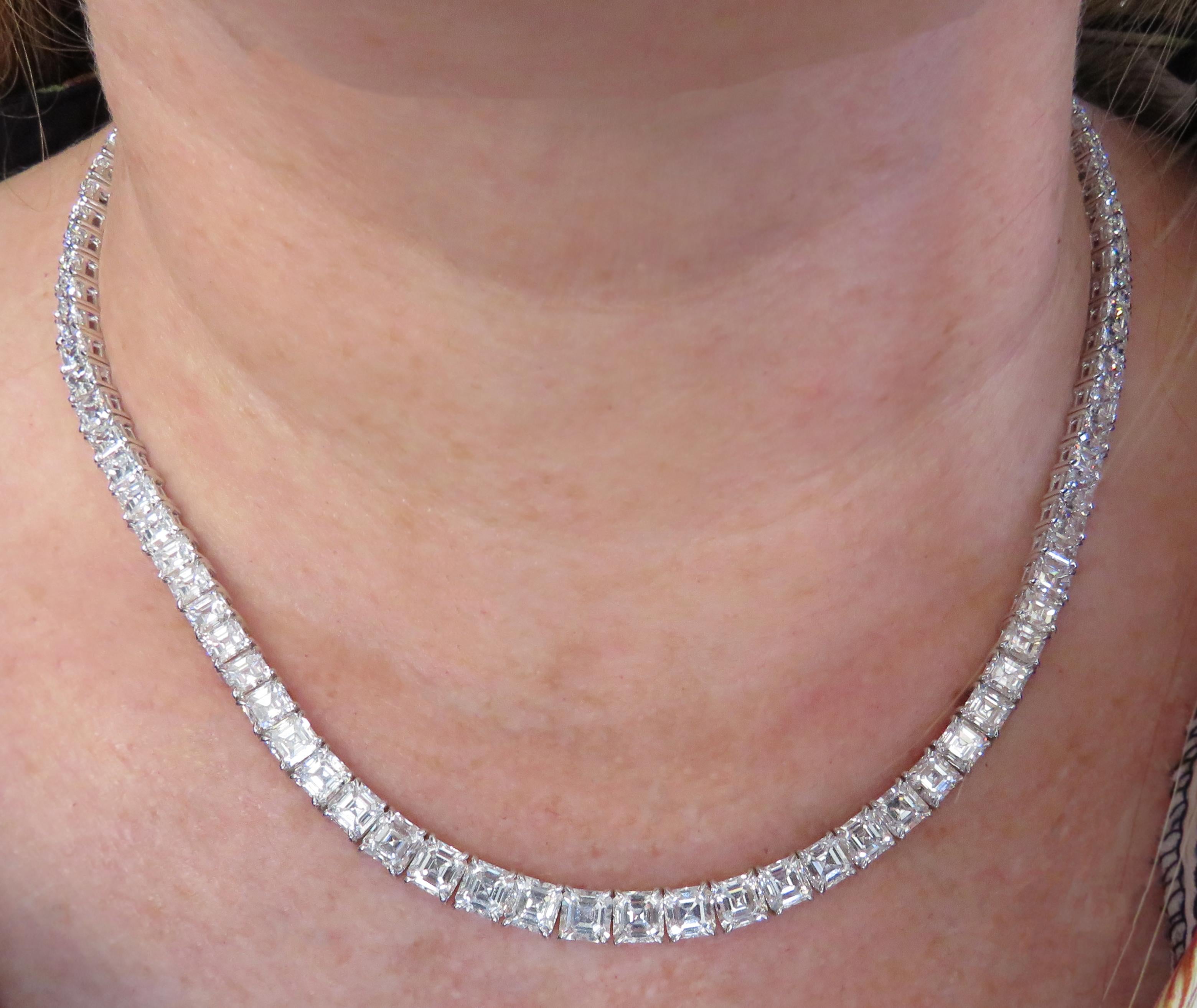 Women's 32.55 Carat Ascher Cut Diamond Riviere Necklace