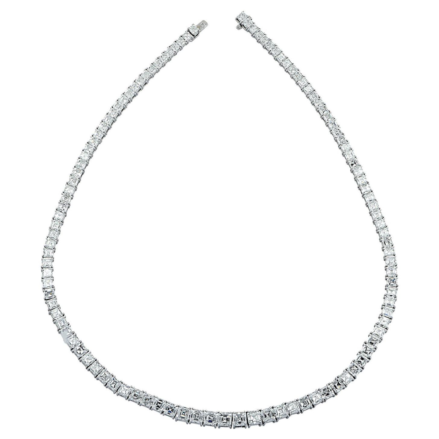 32.55 Carat Ascher Cut Diamond Riviere Necklace