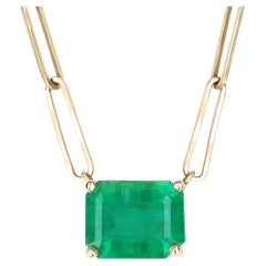 3.25ct 14K East to West Emerald, Emerald Cut Paperclip Chain Necklace
