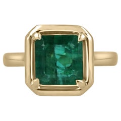 3.25ct 14K Fine Quality Asscher Cut Zambian Emerald Prong Set Solitaire Ring