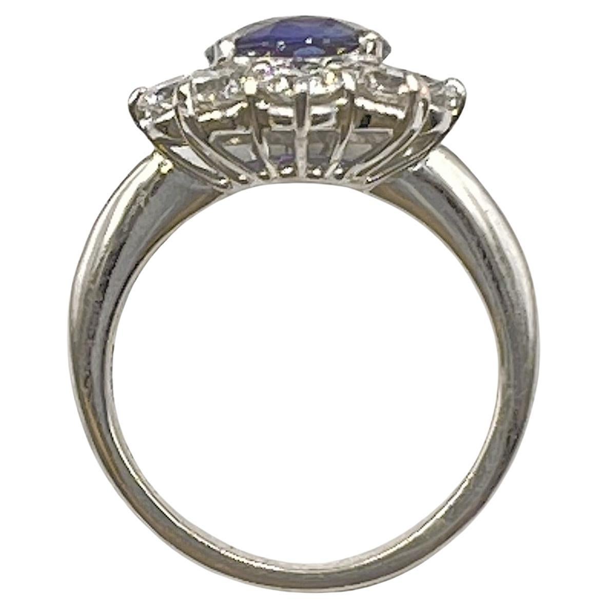 Oval Cut 3.25ct Blue Sapphire Diamond Platinum Ring For Sale