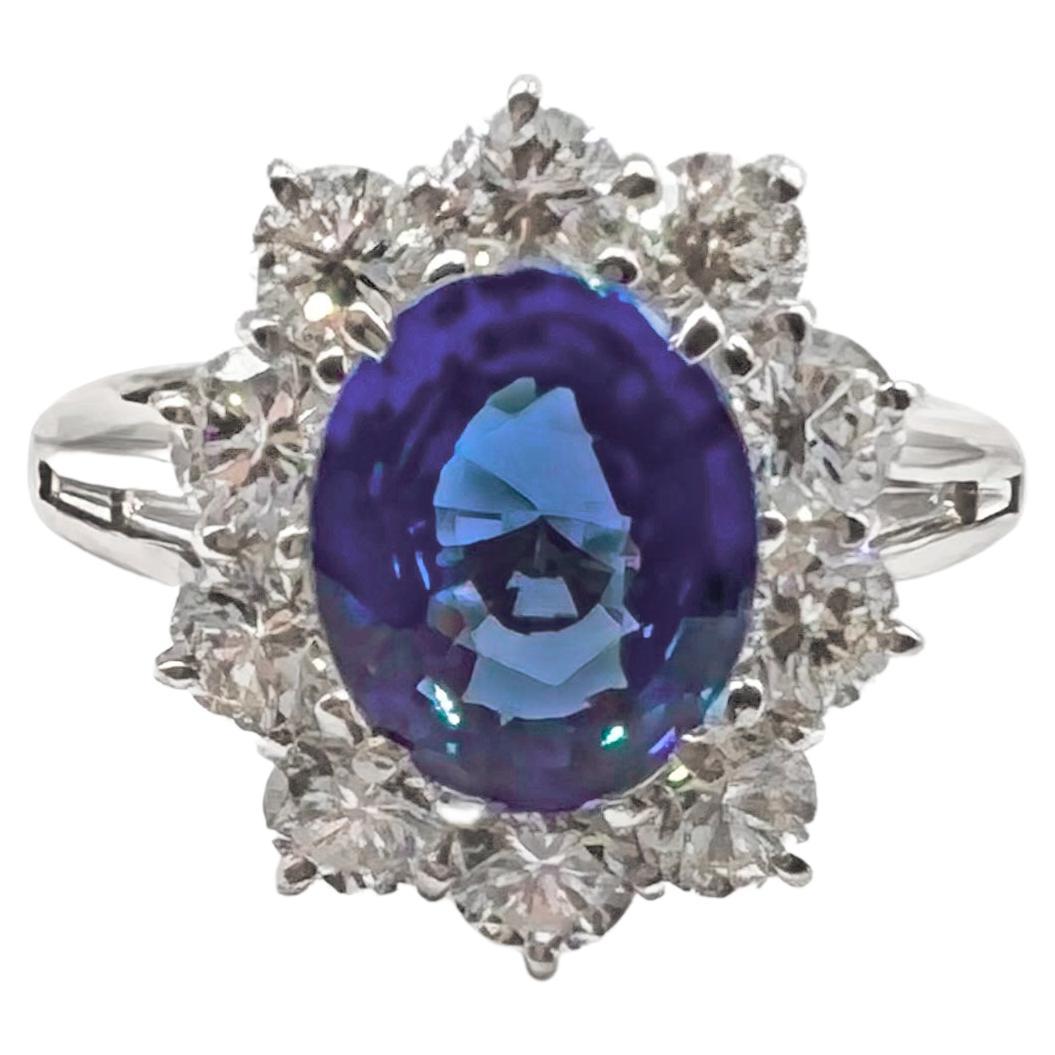 3.25ct Blue Sapphire Diamond Platinum Ring For Sale