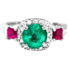 3.25ct Emerald, Ruby & Diamond Cocktail Ring in 14k Gold
