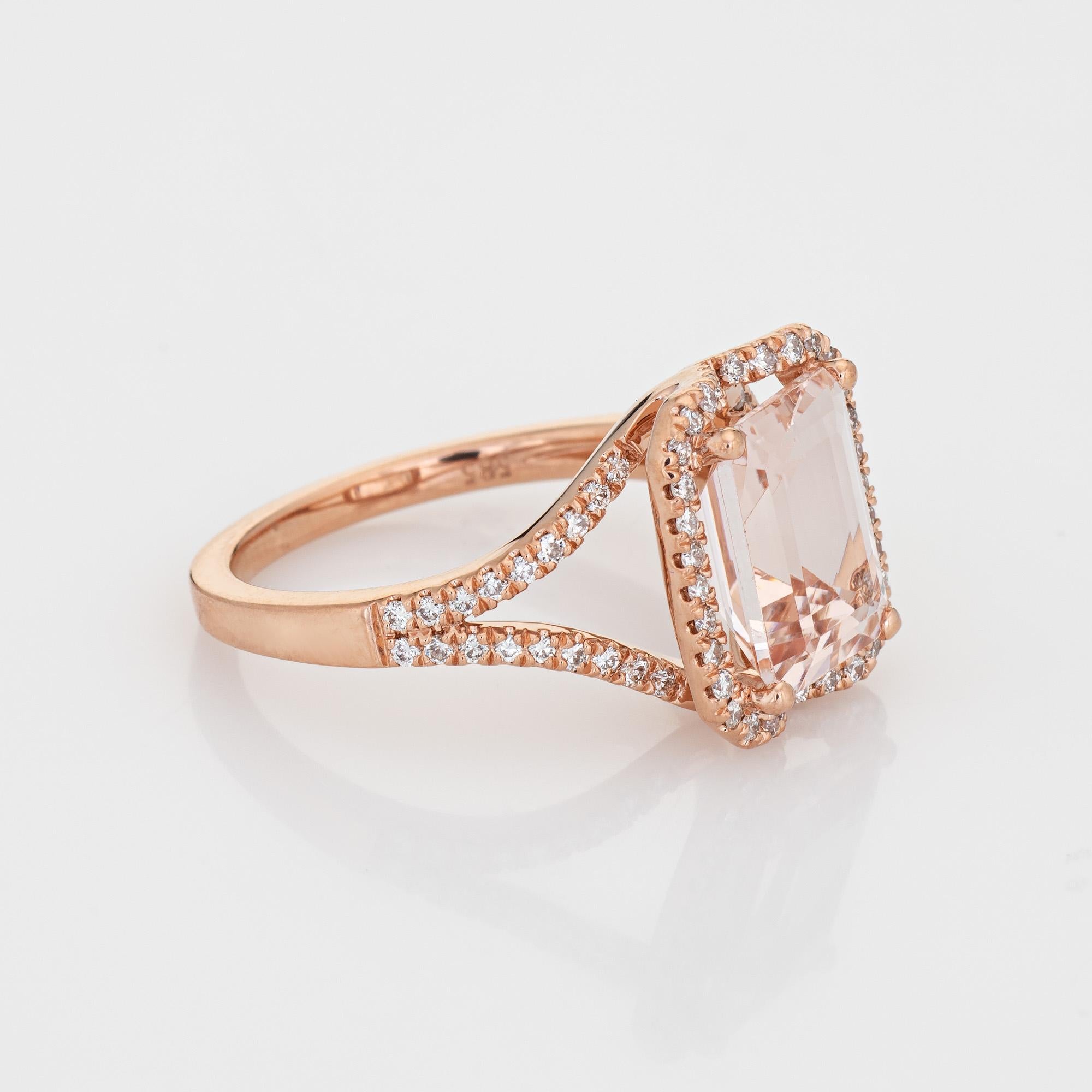Contemporary 3.25ct Morganite Diamond Ring 14k Rose Gold Estate Gemstone Engagement For Sale