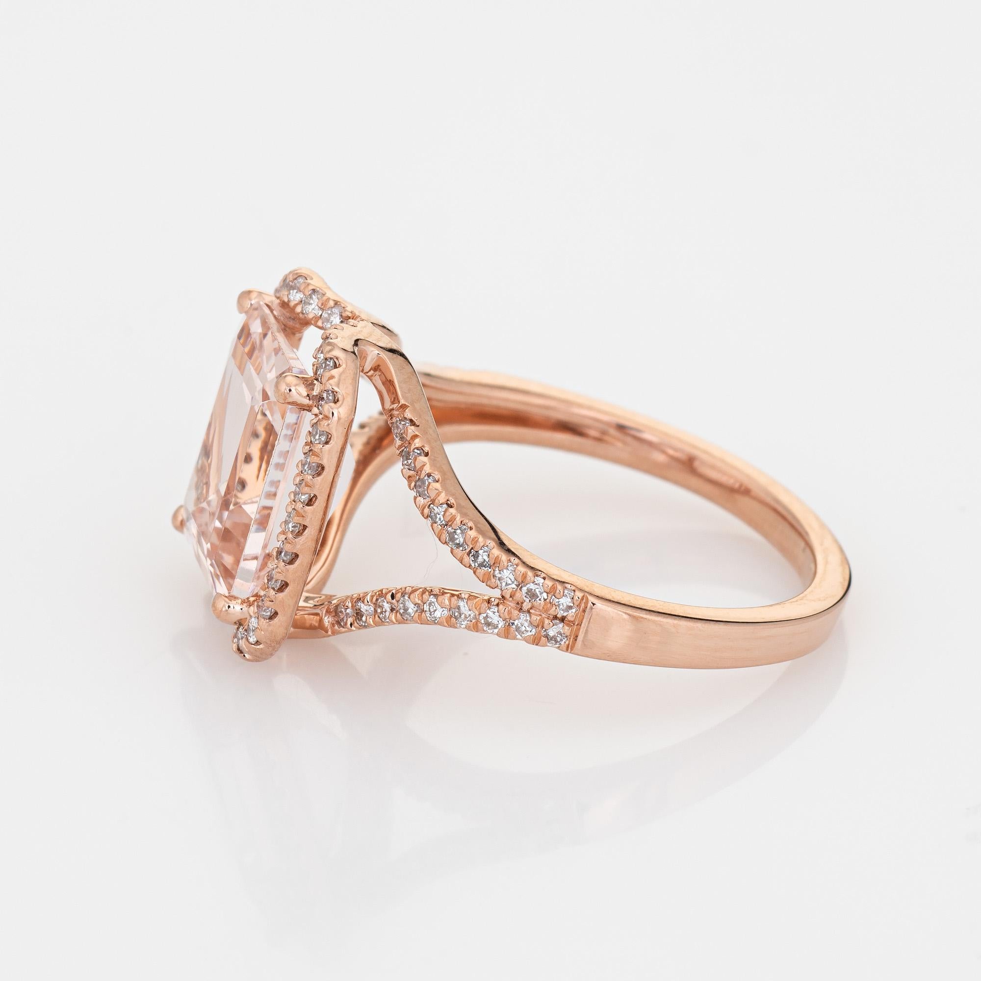 3.25ct Morganite Anillo de Diamantes 14k Rose Gold Estate Gemstone Engagement Corte esmeralda en venta