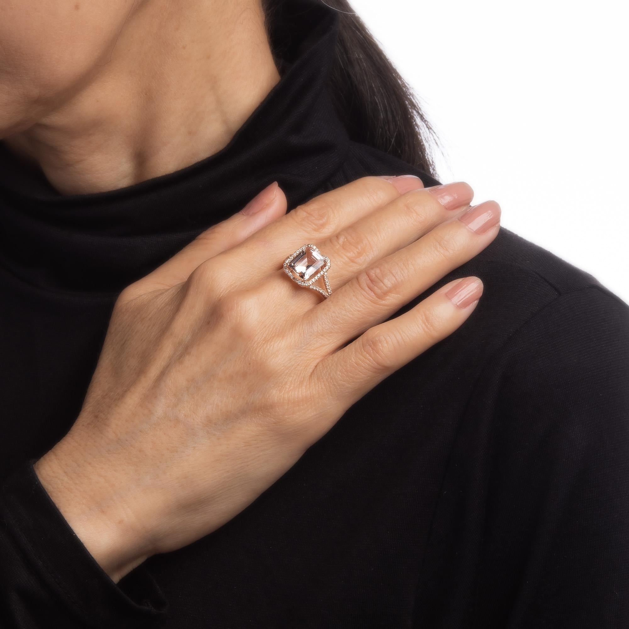 Women's or Men's 3.25ct Morganite Diamond Ring 14k Rose Gold Estate Gemstone Engagement For Sale