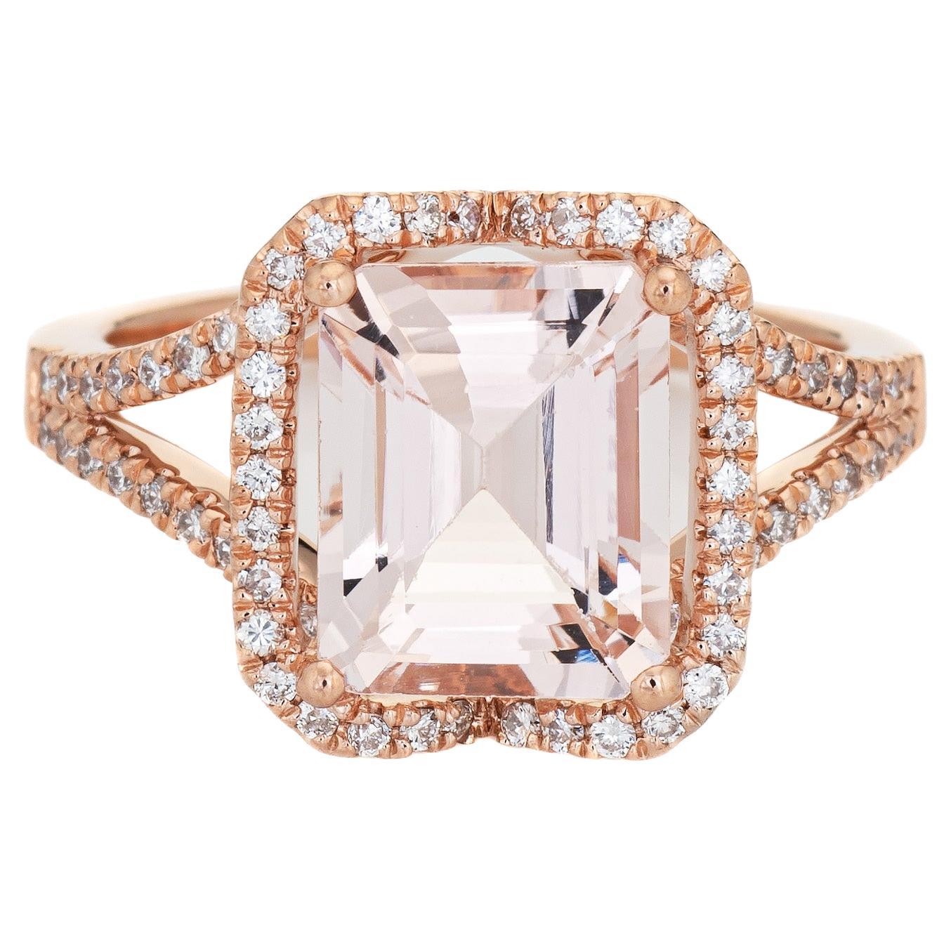 3.25ct Morganite Diamond Ring 14k Rose Gold Estate Gemstone Engagement For Sale