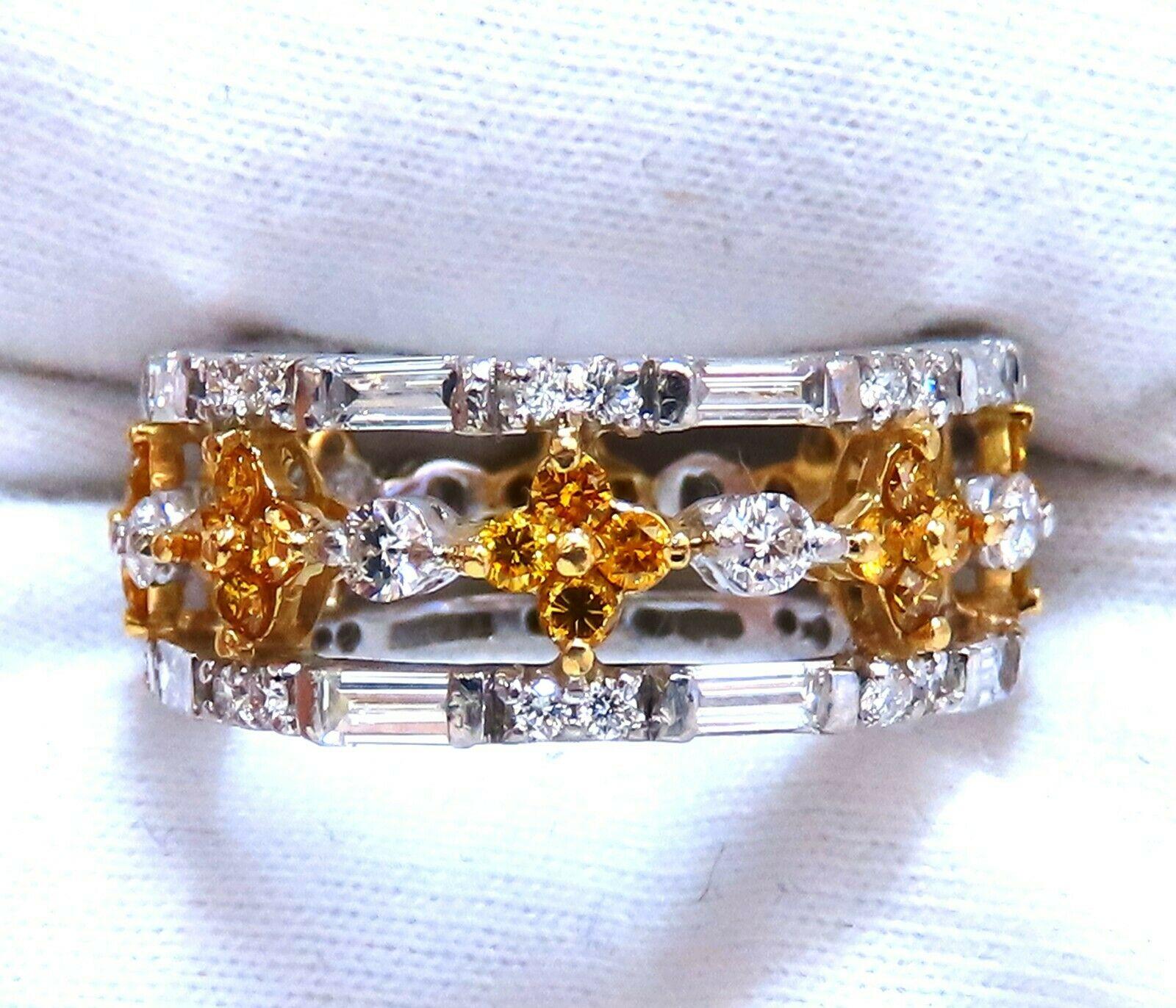 3.25ct Natural Fancy Yellow Baguette & Rounds Platinum Eternity Ring In New Condition For Sale In New York, NY