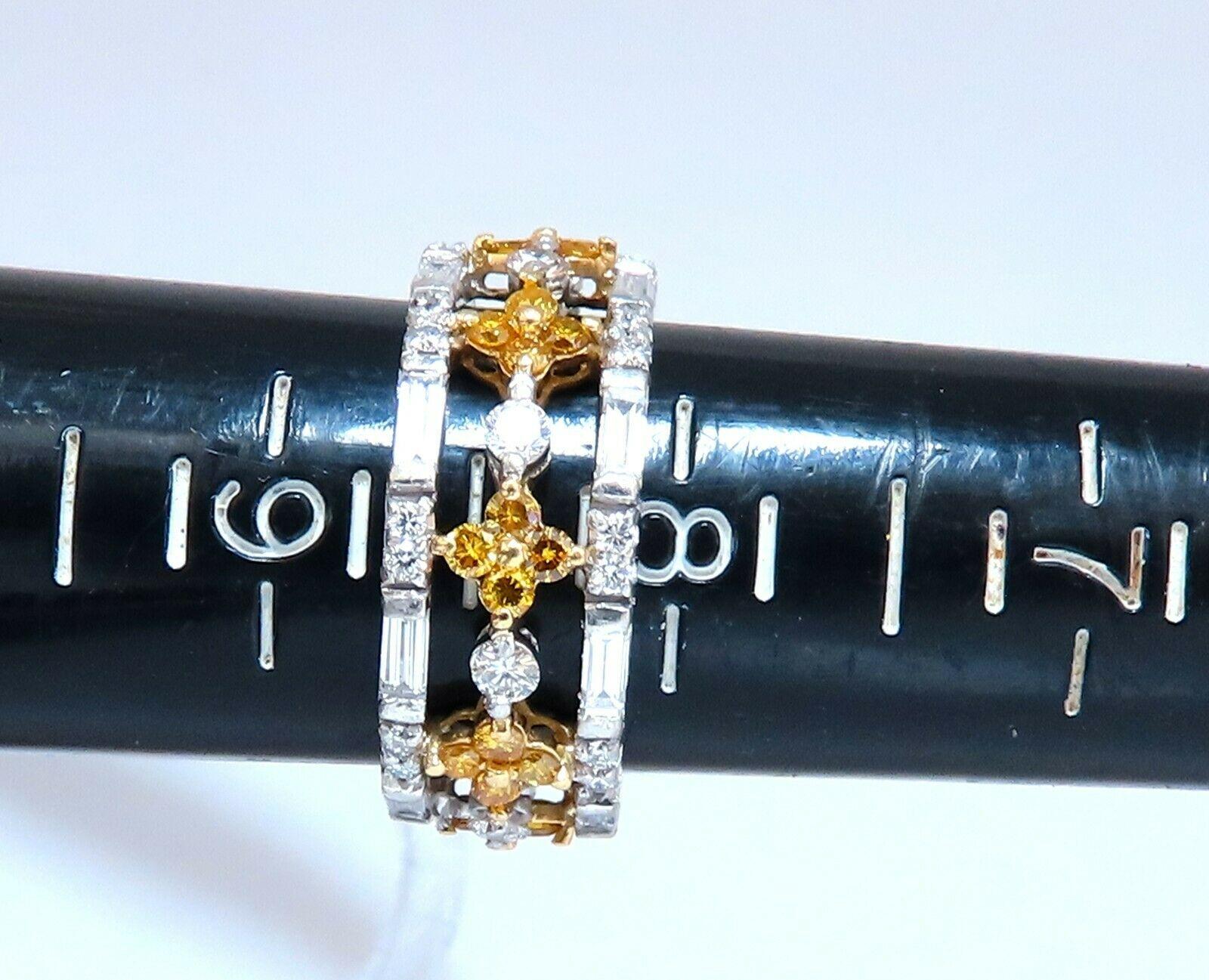 Women's or Men's 3.25ct Natural Fancy Yellow Baguette & Rounds Platinum Eternity Ring For Sale