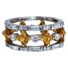 3.25ct Natural Fancy Yellow Baguette & Rounds Platinum Eternity Ring*