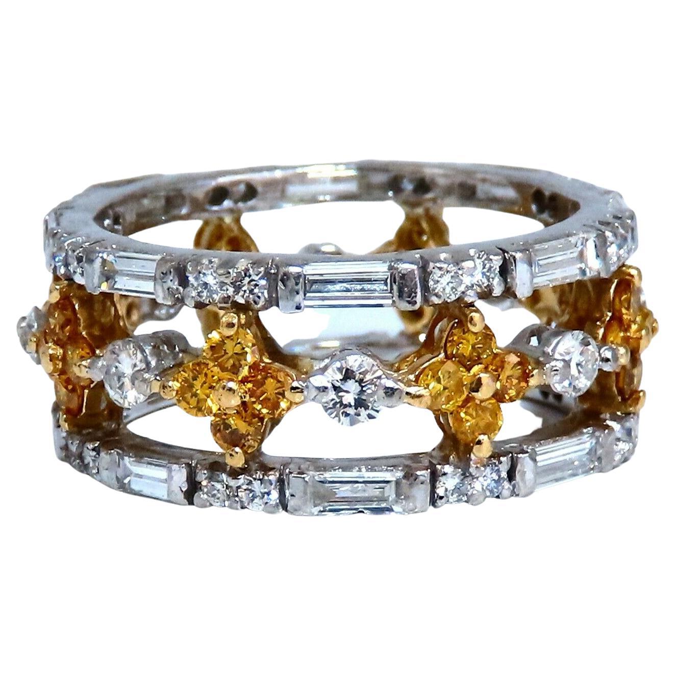 3.25ct Natural Fancy Yellow Baguette & Rounds Platinum Eternity Ring For Sale