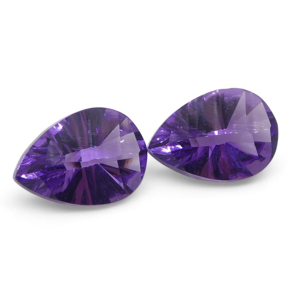 3.25ct Pear Amethyst 'Gloria' Fantasy/Fancy Cut Pair In New Condition For Sale In Toronto, Ontario