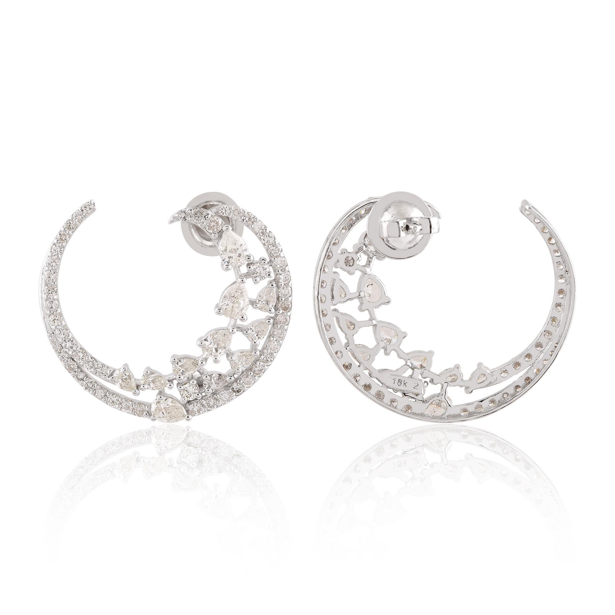 De las mujeres 3,25Ct SI/H Diamante Brillante Redondo Creciente C- Pendientes de aro 14k Oro blanco en venta