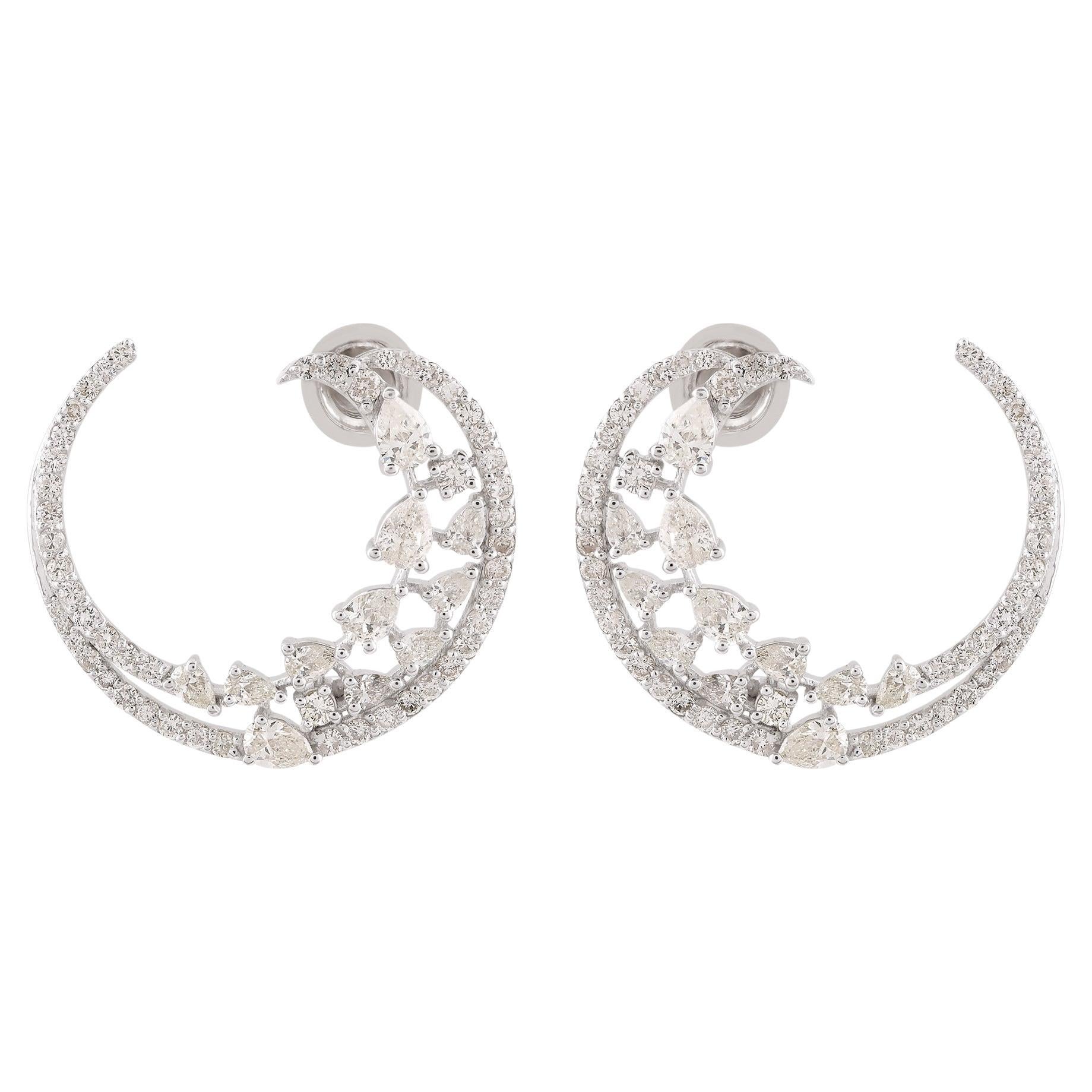 3,25Ct SI/H Diamante Brillante Rotondo Mezzaluna C - Orecchini a cerchio in oro bianco 18 carati