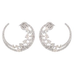 3,25Ct SI/H Diamante Brillante Rotondo Mezzaluna C - Orecchini a cerchio in oro bianco 18 carati