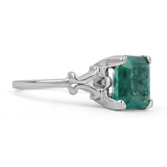 3.25cts 14K Natural Emerald-Asscher Cut Solitaire White Gold Vintage Ring