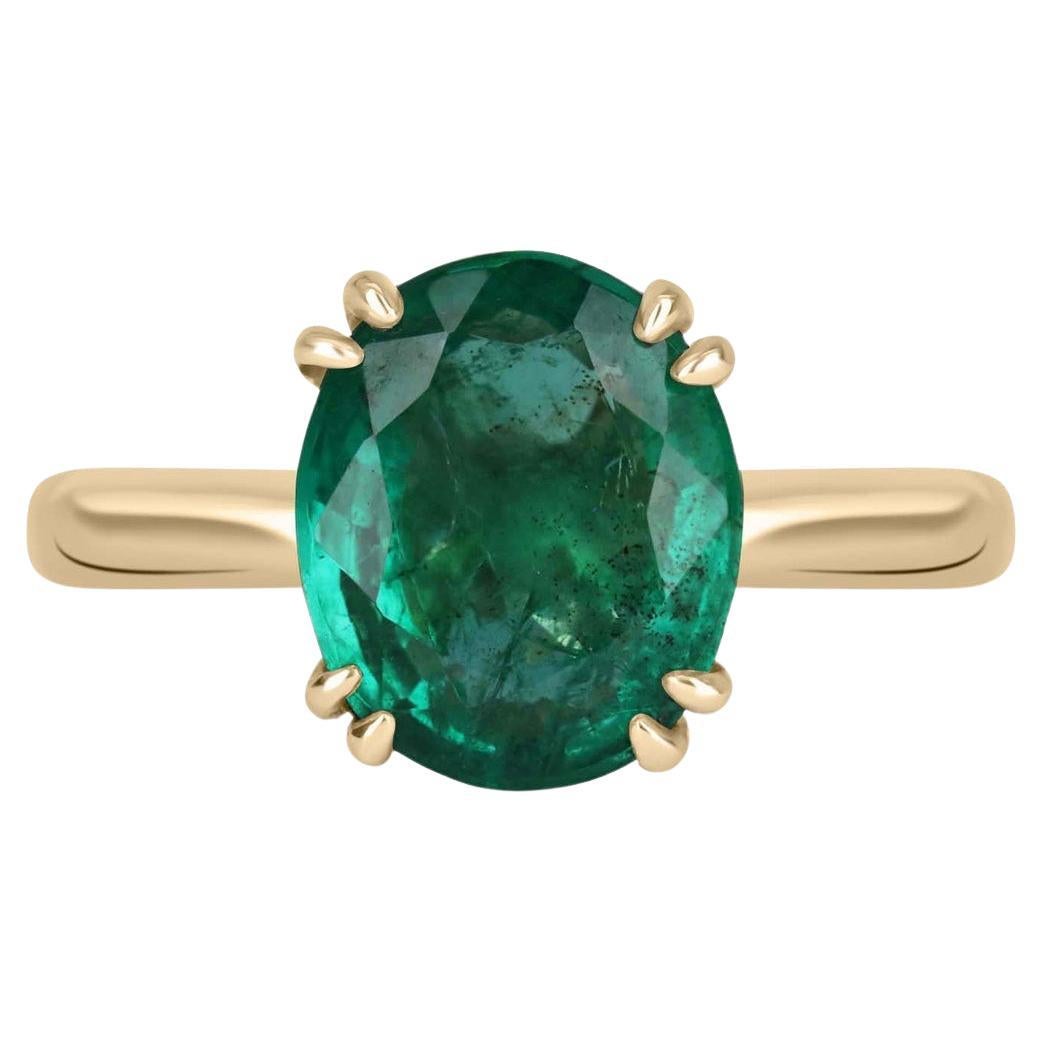 3.25cts 14K Oval Emerald Solitaire Gold Ring For Sale