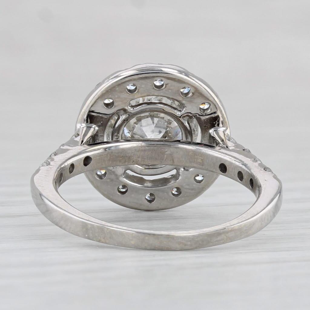 Round Cut 3.25ctw Round Diamond Halo Engagement Ring 14k White Gold Size 7 GIA For Sale