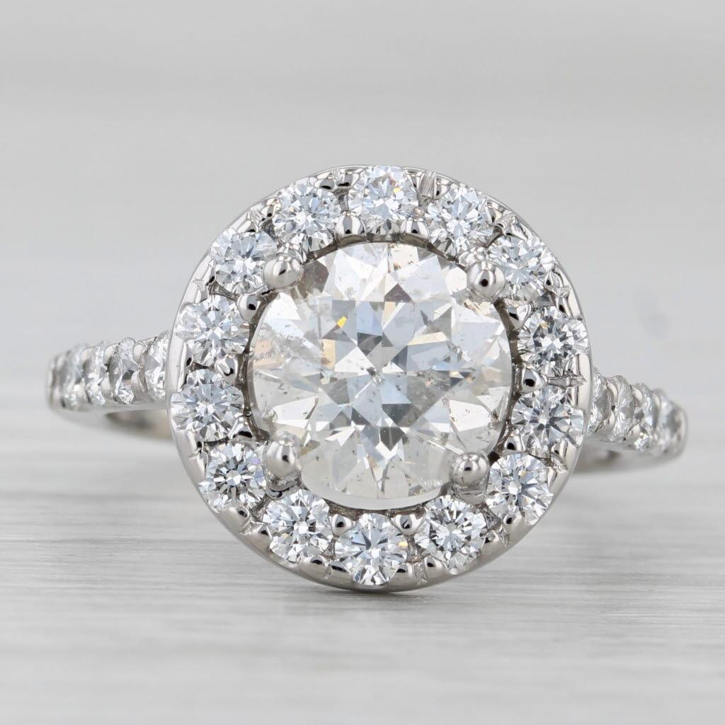 Women's or Men's 3.25ctw Round Diamond Halo Engagement Ring 14k White Gold Size 7 GIA For Sale