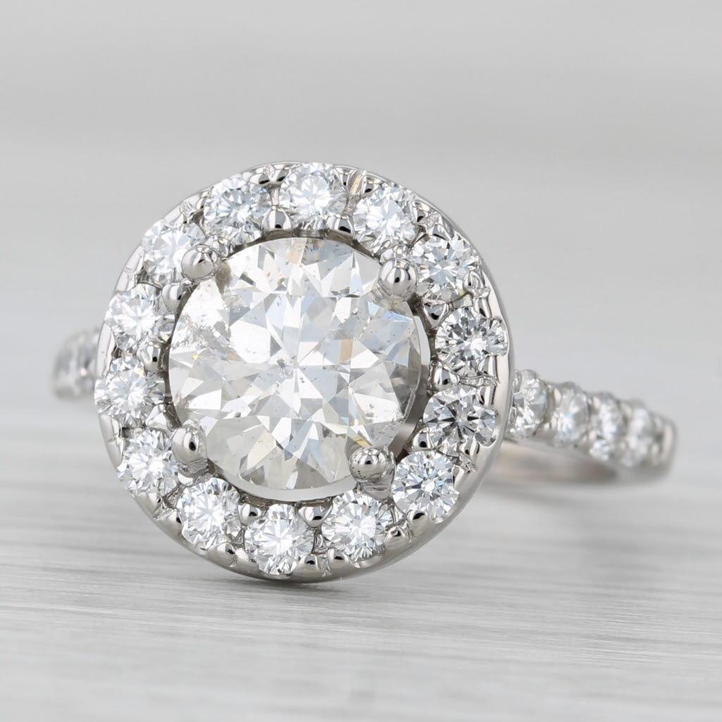 3.25ctw Round Diamond Halo Engagement Ring 14k White Gold Size 7 GIA For Sale 2