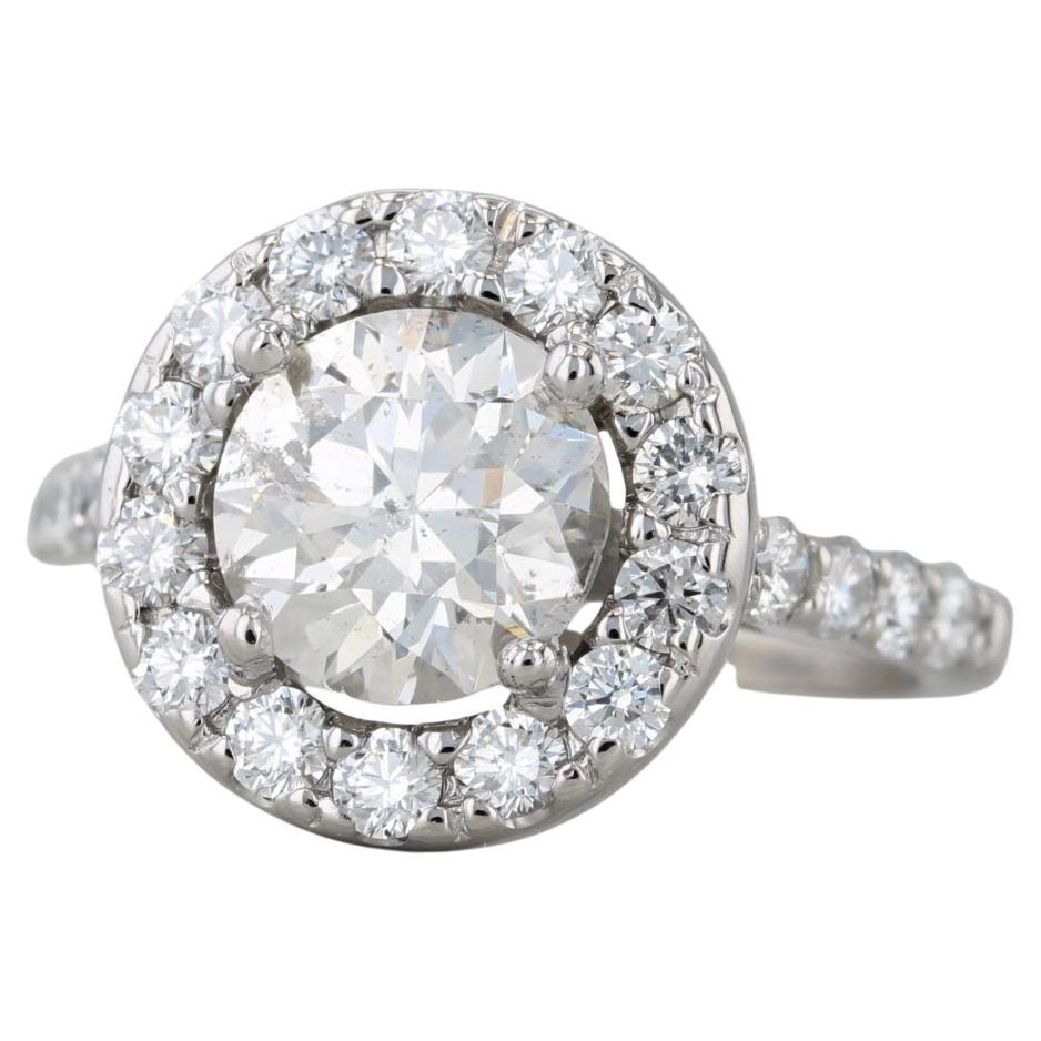 Anello di fidanzamento aureolato con diamante rotondo da 3,25 carati in oro bianco 14k, misura 7 GIA