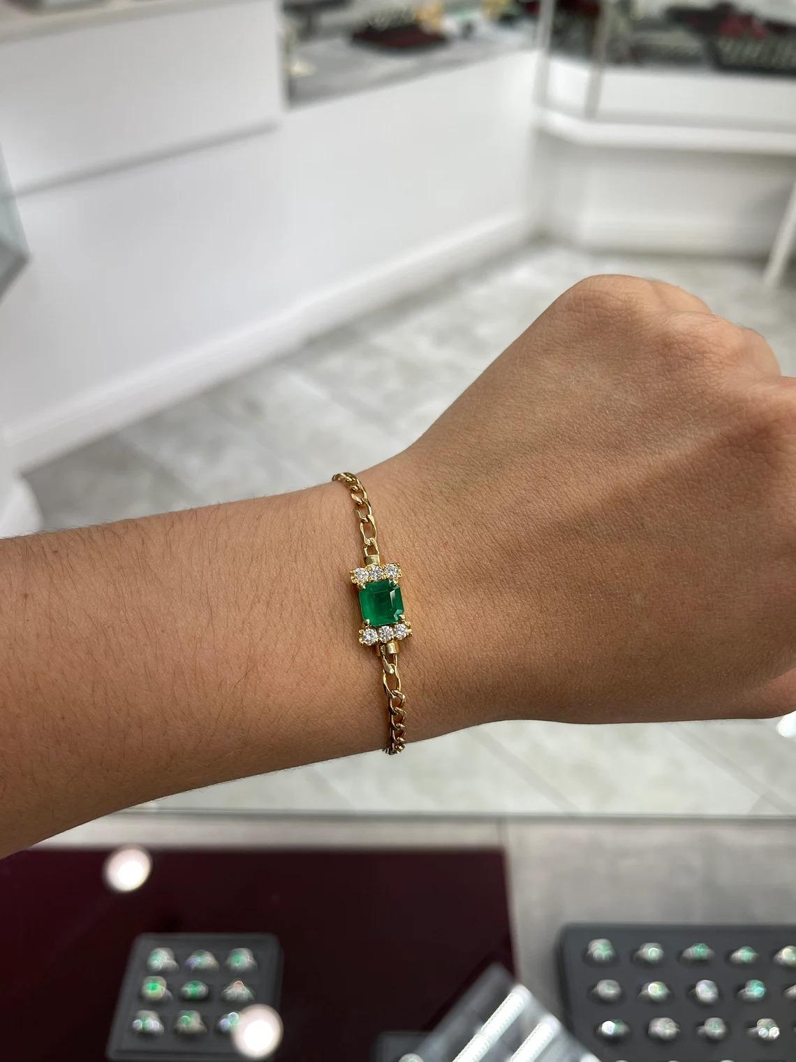 3.25tcw 18K Colombian Emerald-Asscher Cut & Diamond Accent Gold Link Bracelet In New Condition For Sale In Jupiter, FL