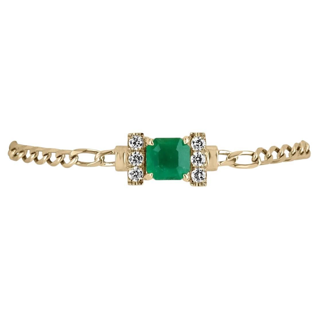 3.25tcw 18K Colombian Emerald-Asscher Cut & Diamond Accent Gold Link Bracelet For Sale