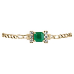 3.25tcw 18K Colombian Emerald-Asscher Cut & Diamond Accent Gold Link Bracelet