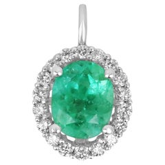 3,25tcw Frühlingsgrüner kolumbianischer Smaragd-Ovalschliff & Diamant-Halo-Gold-Anhänger 14K