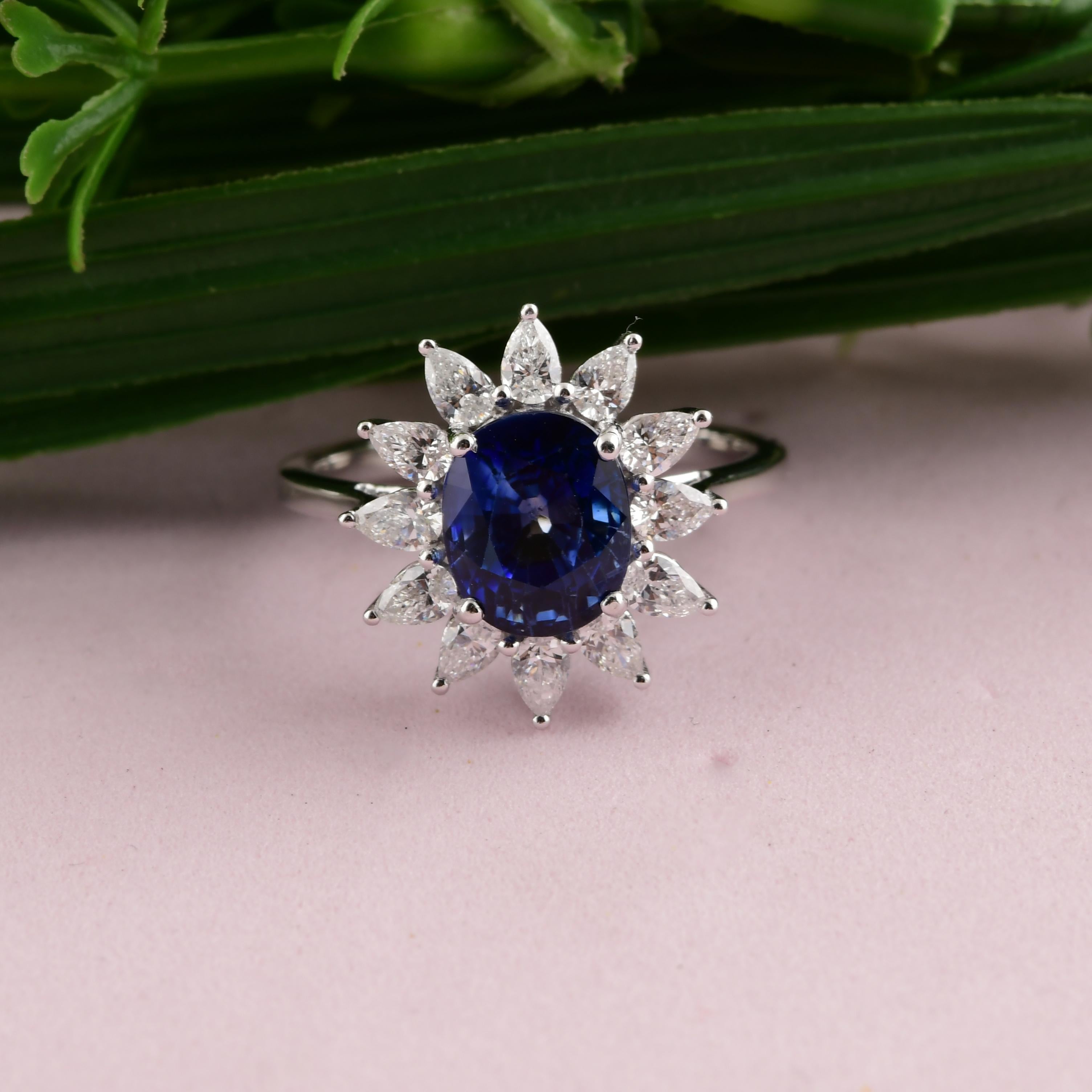 En venta: Zafiro azul de 3,26 quilates Anillo de cóctel de diamantes de 0,75 quilates SI/H Oro blanco de 14 quilates  4