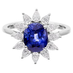 Zafiro azul de 3,26 quilates Anillo de cóctel de diamantes de 0,75 quilates SI/H Oro blanco de 14 quilates
