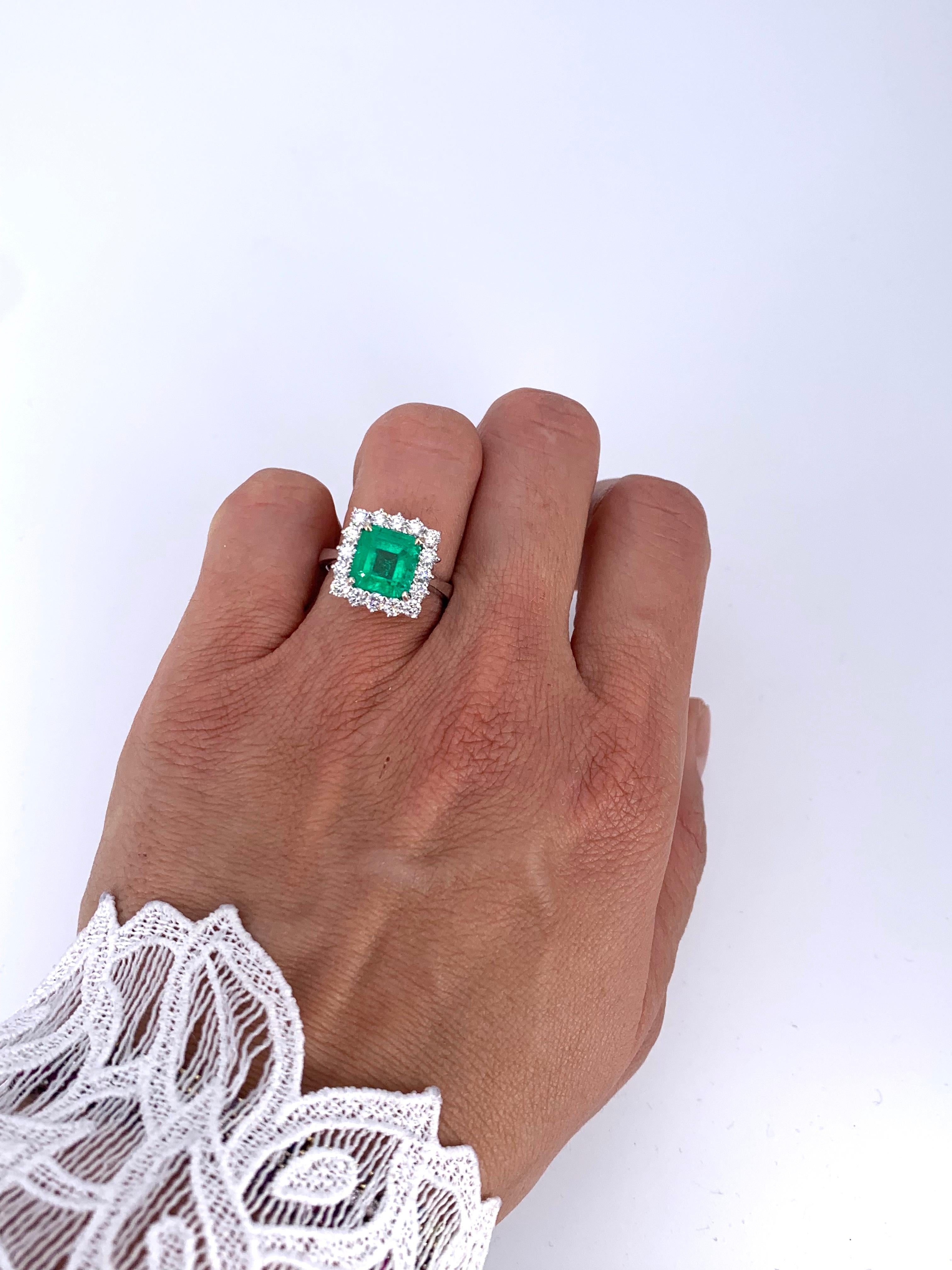 3.26 Carat Colombian Emerald and 1.02 Carat 18 Kt White Gold Halo Diamond Ring  2