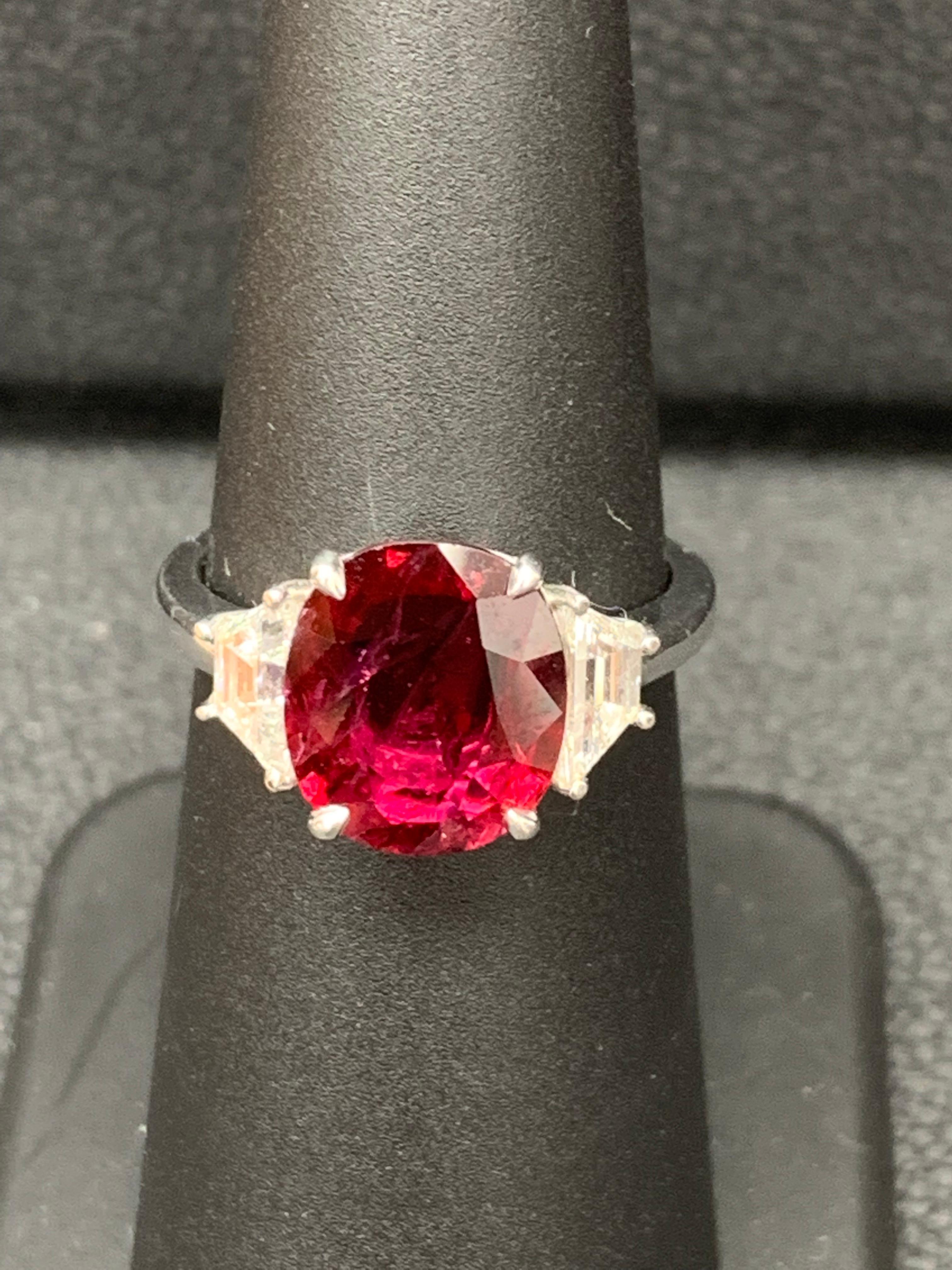 3.26 Carat Cushion Cut Ruby and Diamond Engagement Ring in Platinum For Sale 4