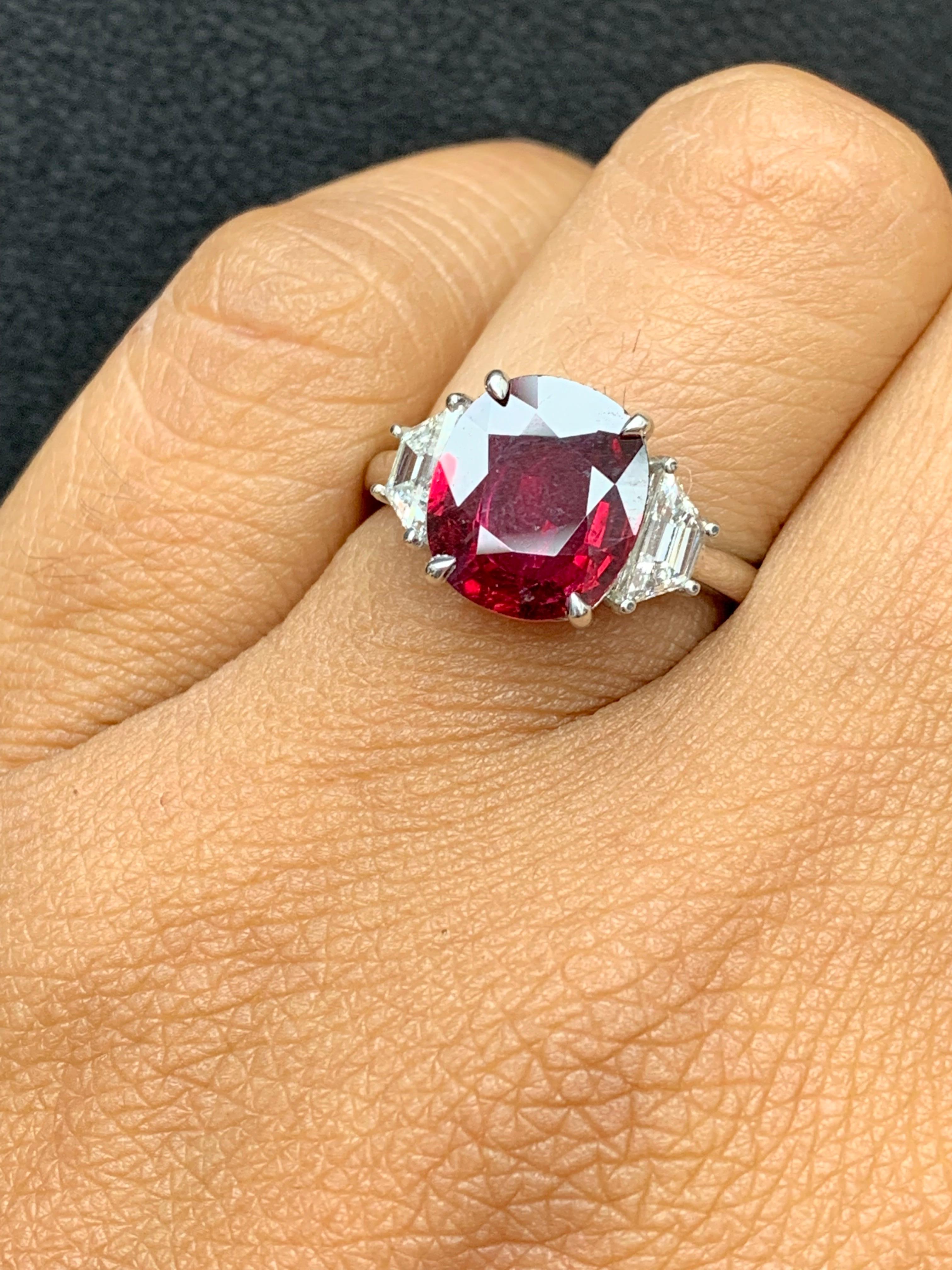 3.26 Carat Cushion Cut Ruby and Diamond Engagement Ring in Platinum For Sale 6