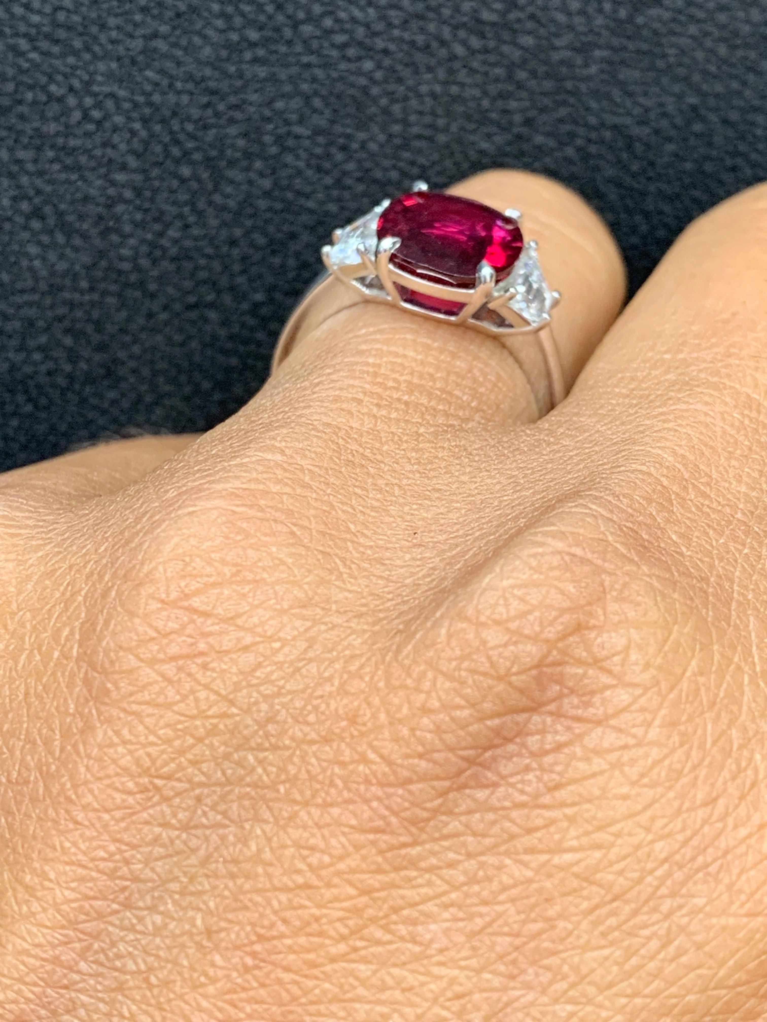 3.26 Carat Cushion Cut Ruby and Diamond Engagement Ring in Platinum For Sale 7