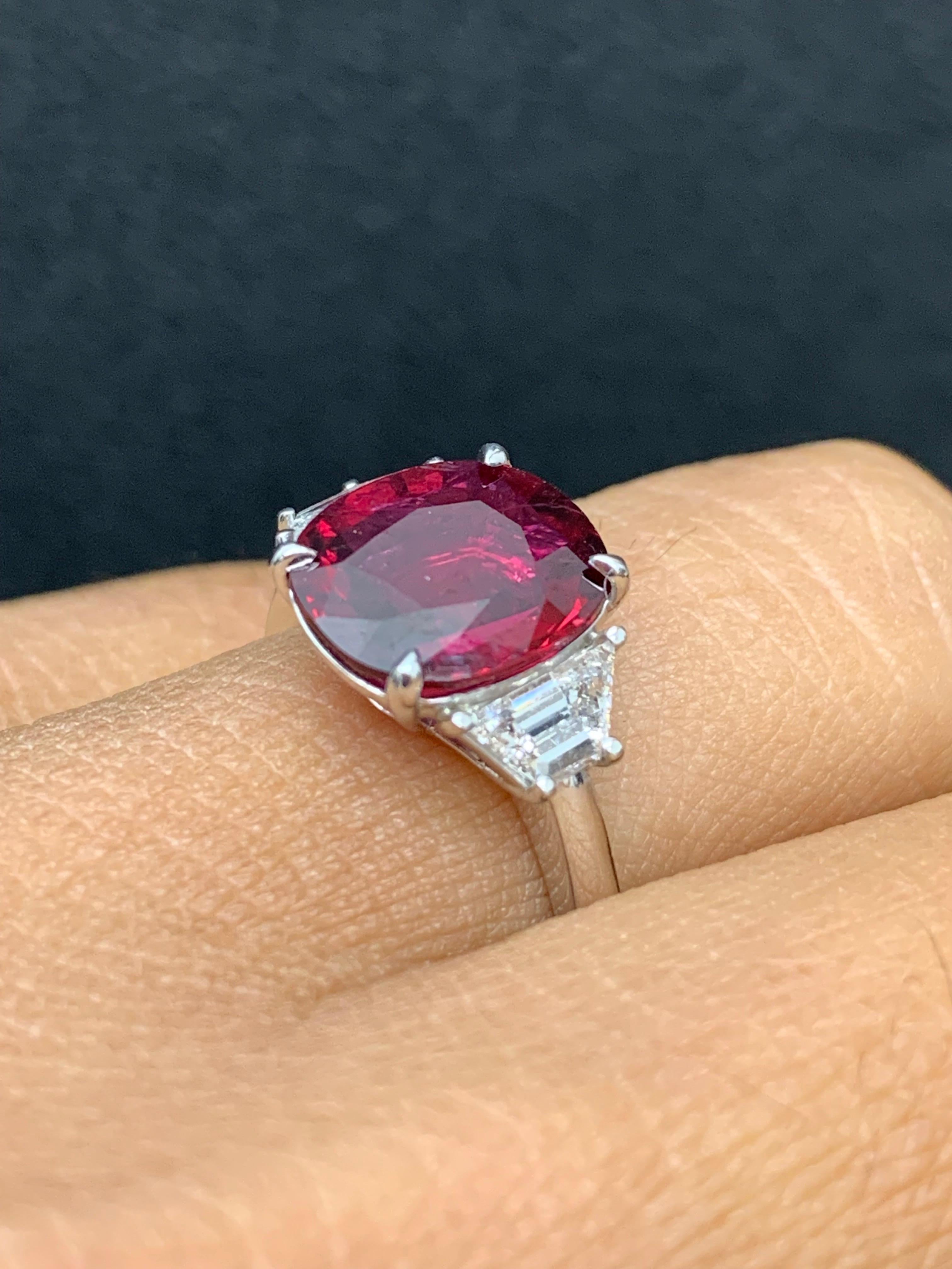 3.26 Carat Cushion Cut Ruby and Diamond Engagement Ring in Platinum For Sale 8